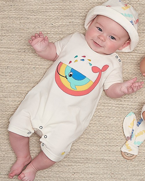 The Bonnie Mob Tutina Maniche Corte con Applique Ischia - Balena Arcobaleno - Cotone bio elasticizzato Tutine Corte