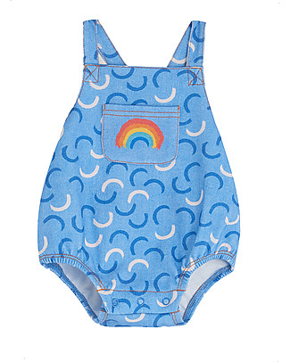 The Bonnie Mob Tutina Salopette Stanley - Onde Blu - Felpa di Cotone Bio Tutine Corte