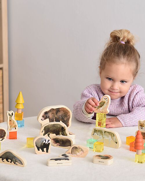 tickit Blocchi in Legno di Betulla FSC - Animali della Foresta - 15 Pezzi - 0+ Animali in Legno