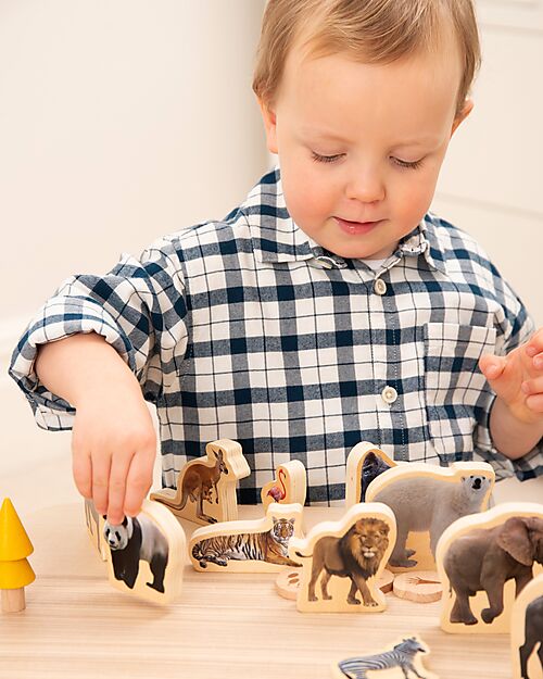 tickit Blocchi in Legno di Pioppo FSC - Animali Selvatici - 15 Pezzi - 0+ Animali in Legno