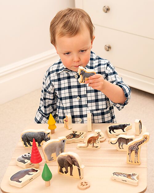 tickit Blocchi in Legno di Pioppo FSC - Animali Selvatici - 15 Pezzi - 0+ Animali in Legno