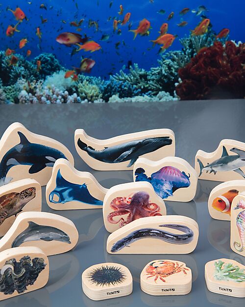 tickit Blocchi in Legno di Pioppo FSC - Creature Marine - 15 Pezzi - 0+ Animali in Legno