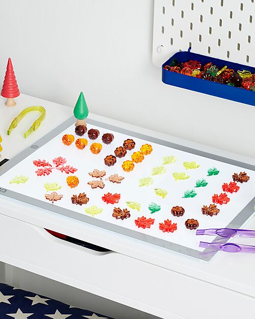 tickit Foglie e Semi Sagomati Traslucidi - Rosso/Giallo/Arancione/Marrone/Verde - da 3 Anni - Per Lavagna Luminosa Giochi Sensoriali_