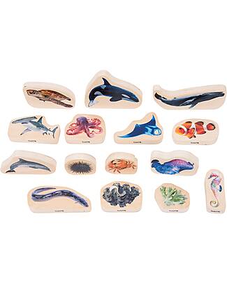 tickit FSC Poplar FSC Blocks - Sea Life - 15 Pieces - 0+ Wooden Animals