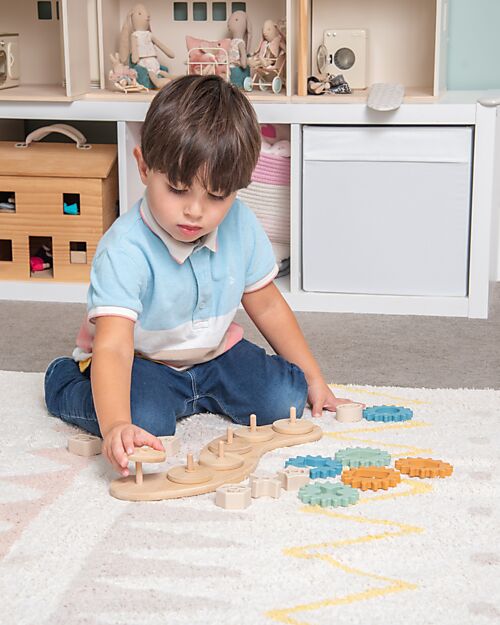 tickit Gioco Puzzle a Incastri con Ingranaggi - Neutro - Legno di Bambù e Silicone Alimentare Incastri in Legno