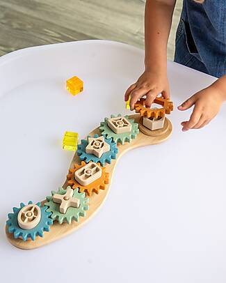 tickit Gioco Puzzle a Incastri con Ingranaggi - Neutro - Legno di Bambù e Silicone Alimentare Incastri in Legno