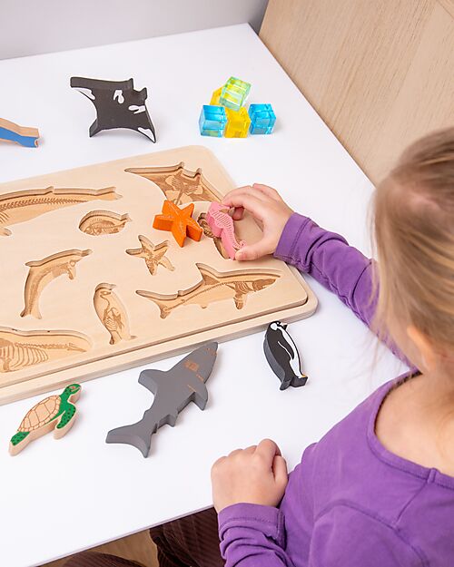tickit Gioco Puzzle a Incastro in Legno di Betulla FSC - Animali Marini - 10 Pezzi - 12m+ Incastri in Legno