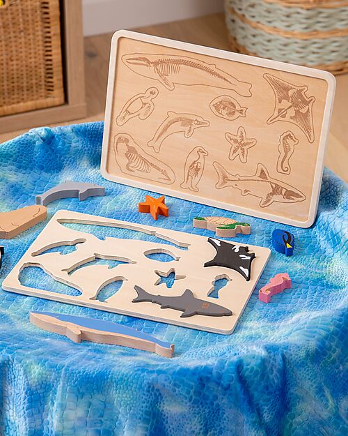 tickit Gioco Puzzle a Incastro in Legno di Betulla FSC - Animali Marini - 10 Pezzi - 12m+ Incastri in Legno