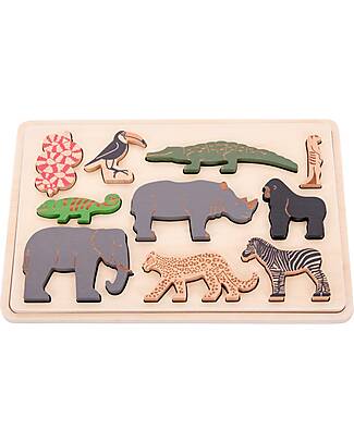 tickit Gioco Puzzle a Incastro in Legno di Betulla FSC - Animali Safari - 10 Pezzi - 12m+ Incastri in Legno