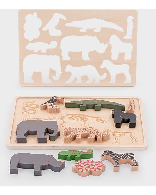 tickit Gioco Puzzle a Incastro in Legno di Betulla FSC - Animali Safari - 10 Pezzi - 12m+ Incastri in Legno