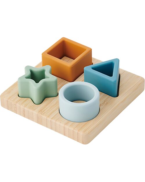 tickit Gioco Puzzle di Forme Geometriche a Incastro - Neutro - Legno di Bambù e Silicone Alimentare Incastri in Legno
