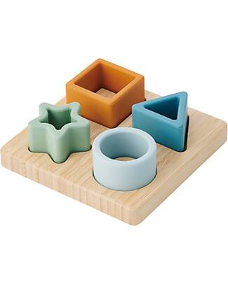 tickit Gioco Puzzle di Forme Geometriche a Incastro - Neutro - Legno di Bambù e Silicone Alimentare Incastri in Legno