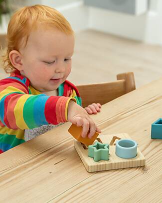 tickit Gioco Puzzle di Forme Geometriche a Incastro - Neutro - Legno di Bambù e Silicone Alimentare Incastri in Legno