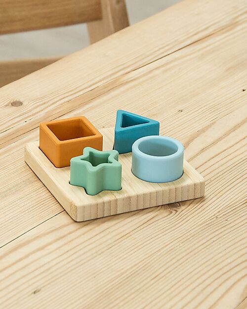 tickit Gioco Puzzle di Forme Geometriche a Incastro - Neutro - Legno di Bambù e Silicone Alimentare Incastri in Legno