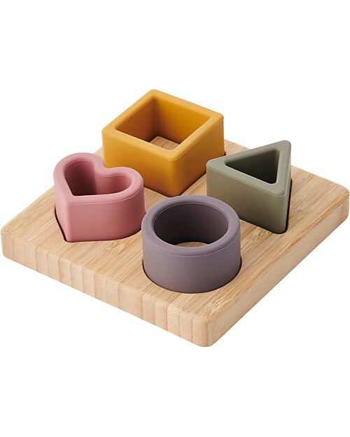 tickit Gioco Puzzle di Forme Geometriche a Incastro - Terra - Legno di Bambù e Silicone Alimentare Incastri in Legno