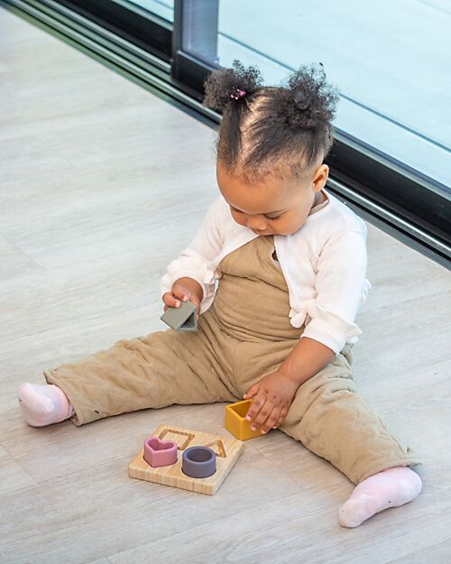 tickit Gioco Puzzle di Forme Geometriche a Incastro - Terra - Legno di Bambù e Silicone Alimentare Incastri in Legno