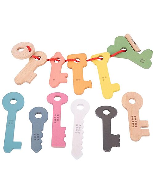 tickit Set 11 Chiavi - Arcobaleno - Legno di Faggio Massiccio - da 10 Mesi Giochi Sensoriali_