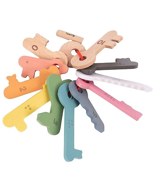 tickit Set 11 Chiavi - Arcobaleno - Legno di Faggio Massiccio - da 10 Mesi Giochi Sensoriali_