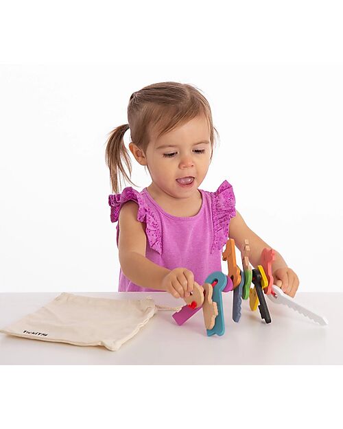 tickit Set 11 Chiavi - Arcobaleno - Legno di Faggio Massiccio - da 10 Mesi Giochi Sensoriali_
