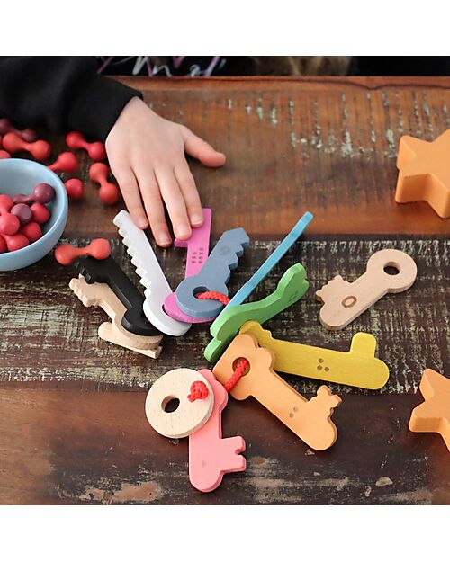 tickit Set 11 Chiavi - Arcobaleno - Legno di Faggio Massiccio - da 10 Mesi Giochi Sensoriali_