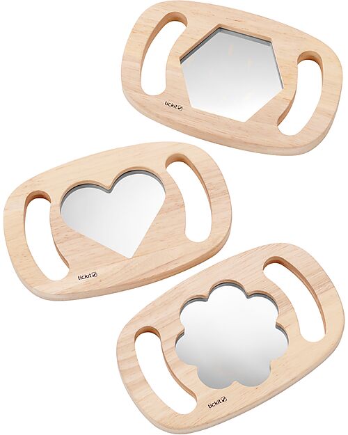 tickit Set 3 Giochi Sensoriali in Legno di Gomma FSC - Specchi con Forme - Easy Hold - 12m+ Giochi Sensoriali_