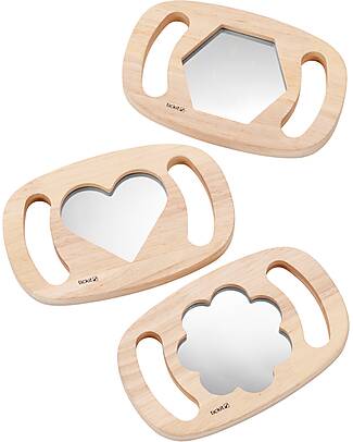tickit Set 3 Giochi Sensoriali in Legno di Gomma FSC - Specchi con Forme - Easy Hold - 12m+ Giochi Sensoriali_