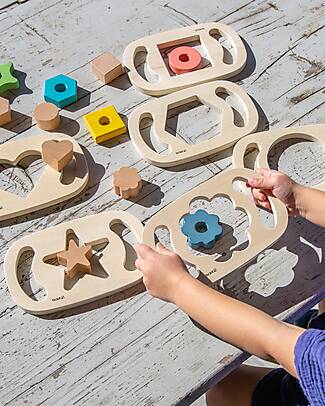 tickit Set 6 Giochi Sensoriali in Legno di Gomma FSC - Forme Geometriche - Easy Hold - 12m+ Giochi Sensoriali_