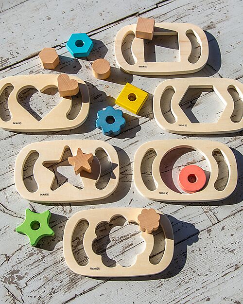 tickit Set 6 Giochi Sensoriali in Legno di Gomma FSC - Forme Geometriche - Easy Hold - 12m+ Giochi Sensoriali_