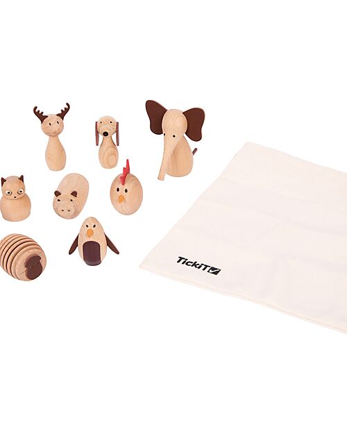 tickit Set Amici Animali in Legno di Faggio FSC - 10 Pezzi - +3 Anni Animali in Legno