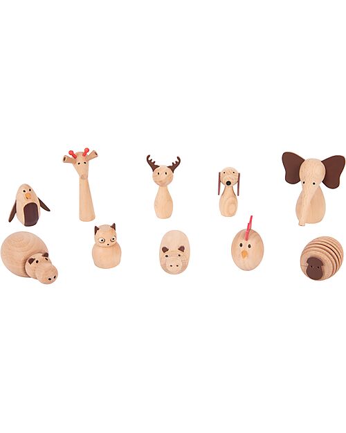 tickit Set Amici Animali in Legno di Faggio FSC - 10 Pezzi - +3 Anni Animali in Legno