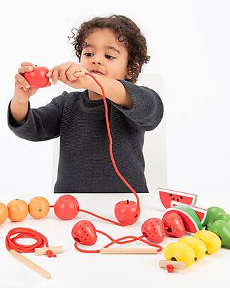 tickit Set Frutta da Infilare in Legno di Emu - 21 Pezzi - +3 Anni Cibo Giocattolo