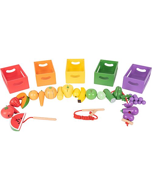 tickit Set Frutta e Verdura da Infilare in Legno di Emu FSC - 26 Pezzi - +3 Anni Cibo Giocattolo