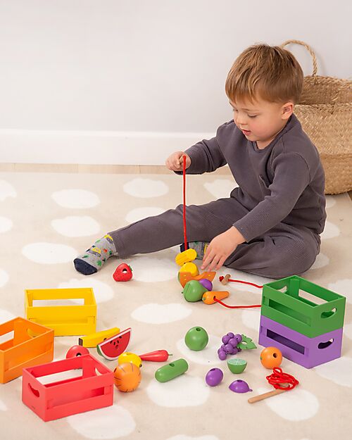 tickit Set Frutta e Verdura da Infilare in Legno di Emu FSC - 26 Pezzi - +3 Anni Cibo Giocattolo