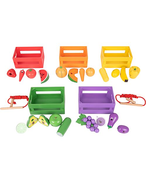 tickit Set Frutta e Verdura da Infilare in Legno di Emu FSC - 26 Pezzi - +3 Anni Cibo Giocattolo