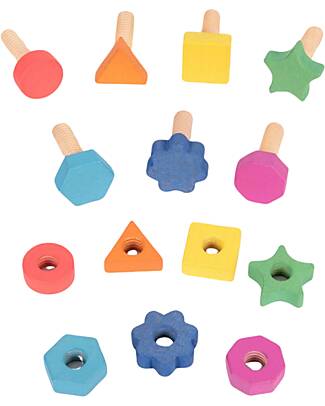 tickit Set Gioco Dadi e Bulloni - Arcobaleno - 28 Pezzi - Legno di Faggio - da 12 Mesi Incastri in Legno