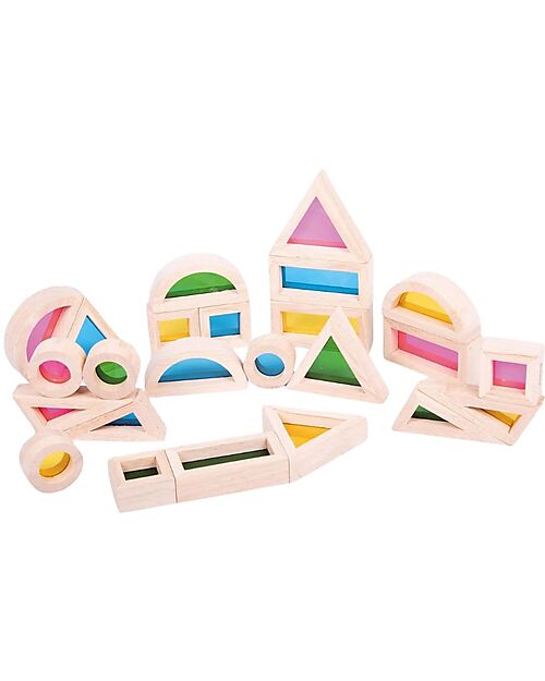 tickit Set Gioco Rainbow Blocks - 24 Blocchi e 4 Forme - in Legno - da 12 Mesi Costruzioni in Legno