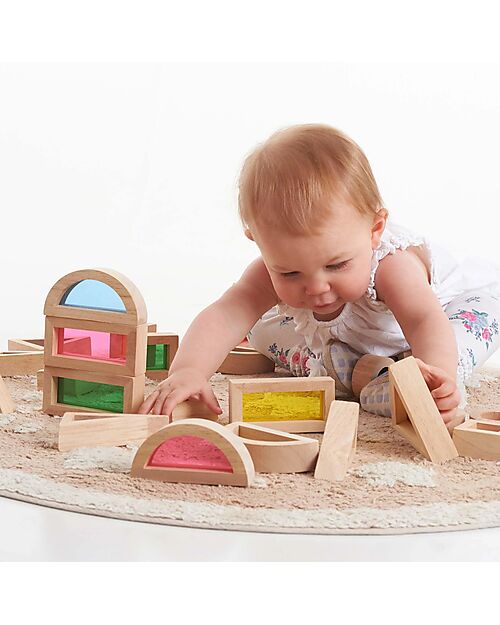 tickit Set Gioco Rainbow Blocks - 24 Blocchi e 4 Forme - in Legno - da 12 Mesi Costruzioni in Legno