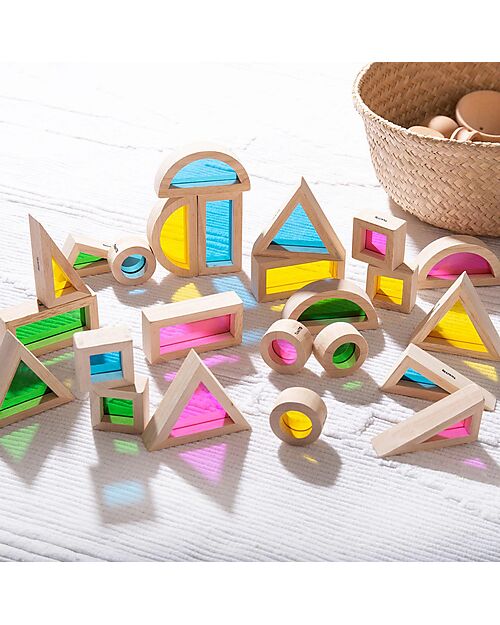 tickit Set Gioco Rainbow Blocks - 24 Blocchi e 4 Forme - in Legno - da 12 Mesi Costruzioni in Legno
