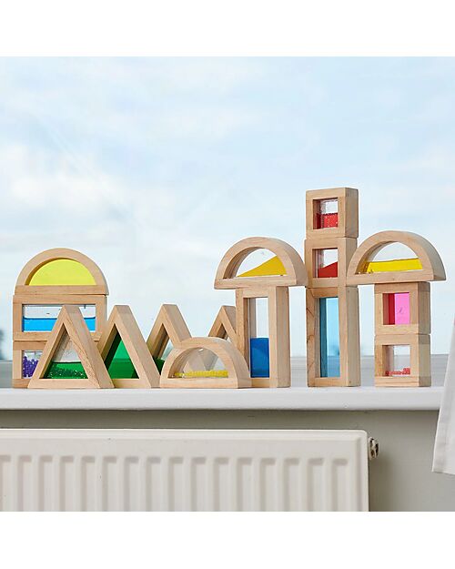 tickit Set Gioco Sensory Blocks - 16 Blocchi e 4 Forme - in Legno - da 12 Mesi Costruzioni in Legno