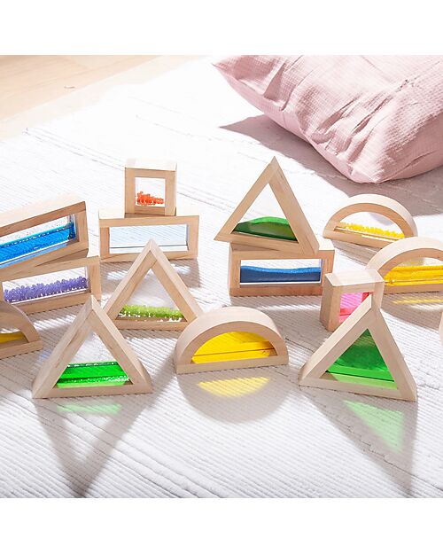 tickit Set Gioco Sensory Blocks - 16 Blocchi e 4 Forme - in Legno - da 12 Mesi Costruzioni in Legno