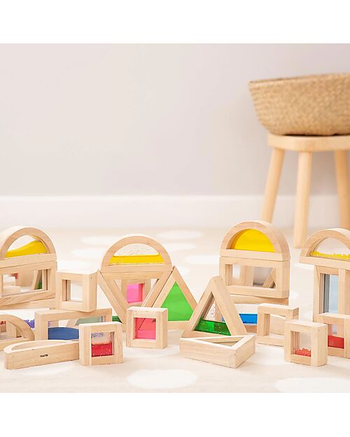 tickit Set Gioco Sensory Blocks - 16 Blocchi e 4 Forme - in Legno - da 12 Mesi Costruzioni in Legno
