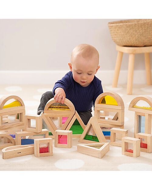 tickit Set Gioco Sensory Blocks - 16 Blocchi e 4 Forme - in Legno - da 12 Mesi Costruzioni in Legno