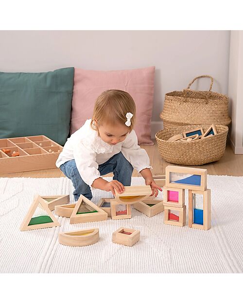 tickit Set Gioco Sensory Blocks - 16 Blocchi e 4 Forme - in Legno - da 12 Mesi Costruzioni in Legno