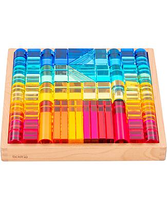 tickit Set Gioco Vassoio con Specchio e Gemme in Sette Forme Diverse - 72 Pezzi - dai 3 Anni - Per Lavagna Luminosa Giochi Sensoriali_