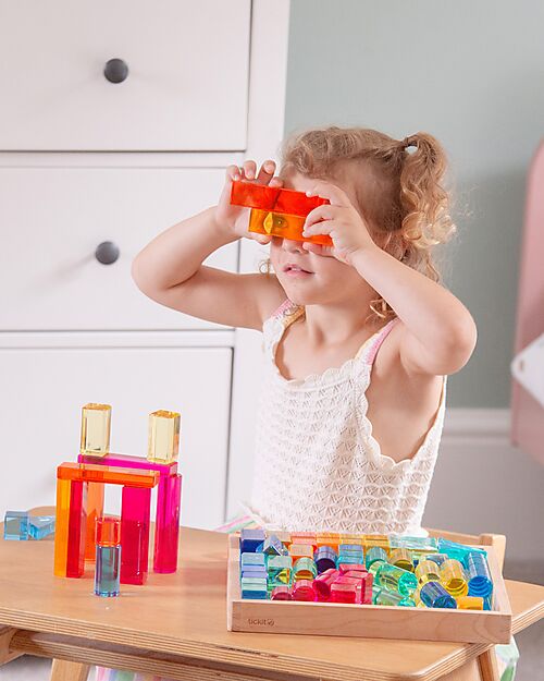 tickit Set Gioco Vassoio con Specchio e Gemme in Sette Forme Diverse - 72 Pezzi - dai 3 Anni - Per Lavagna Luminosa Giochi Sensoriali_