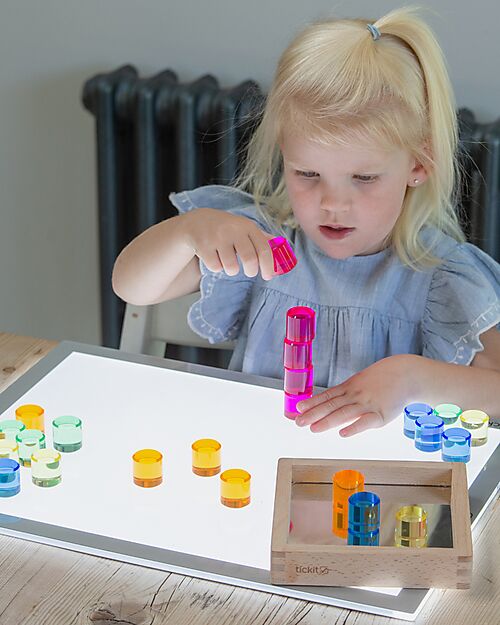 tickit Set Gioco Vassoio con Specchio e Gemme Tonde - 25 Pezzi - dai 3 Anni - Per Lavagna Luminosa Giochi Sensoriali_