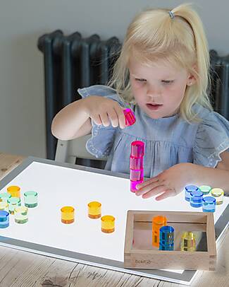 tickit Set Gioco Vassoio con Specchio e Gemme Tonde - 25 Pezzi - dai 3 Anni - Per Lavagna Luminosa Giochi Sensoriali_