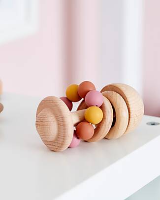 tickit Sonaglio con Perline Massaggiagengive - Terra - Legno di Faggio e Silicone Alimentare Sonagli