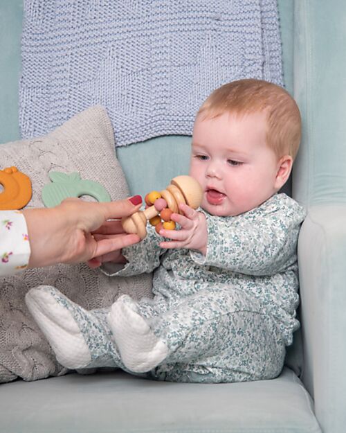 tickit Sonaglio con Perline Massaggiagengive - Terra - Legno di Faggio e Silicone Alimentare Sonagli