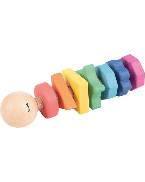 tickit Twister - 1 Bullone e 7 Dadi - Arcobaleno - Legno Massello - da 18 Mesi Incastri in Legno